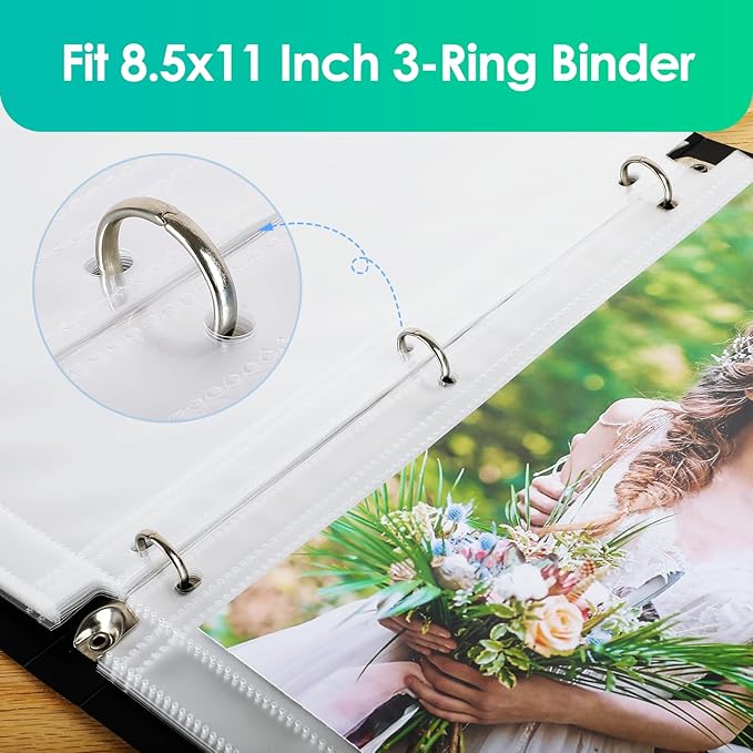 MaxGear 30 Pack 8x10 Photo Sleeves for 3 Ring Binder (60 Pictures), Heavy-Duty Archival Page Protectors, 1-Pocket Clear Photo Album Refill Pages, Plastic Seed Binder Pages 8.5x11, Acid-Free