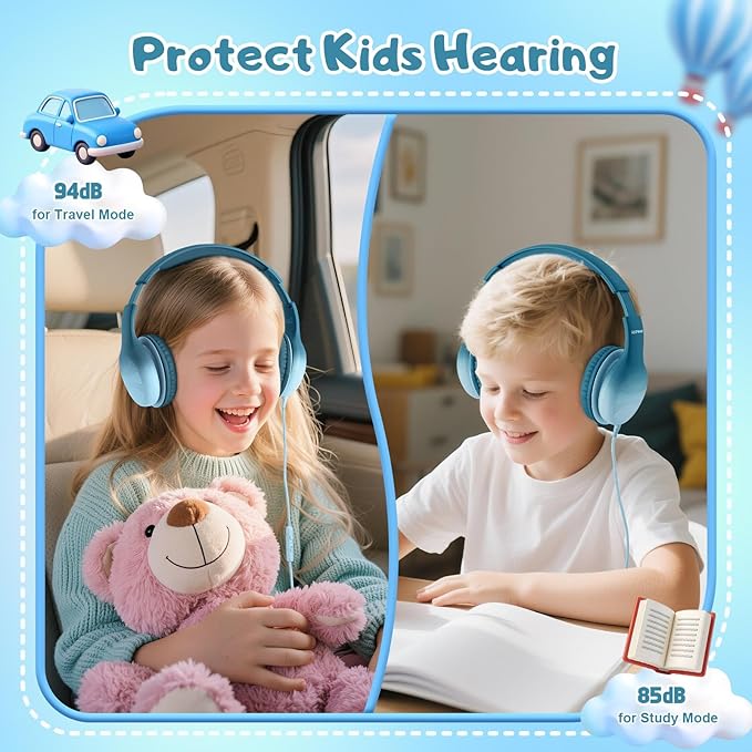 USB Type C Kids Headphones, Wired Headphones for Kids with Microphone 85/94dB Volume Limit, Stereo Sound Portable Over Ear Headphones for School/Travel/Tablet/iPad, Gradient Green