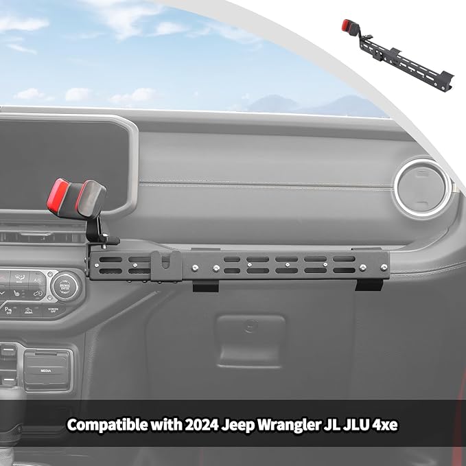 JWWY for Jeep JL Center Console Passenger Grab Handle Phone Mount Adjustable Phone Holder Expansion Multi-Function Bracket for 2024 Jeep Wrangler JL JLU & Gladiator JT 4xe Interior Accessories
