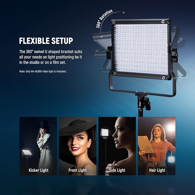 NEEWER 2 Pack Bi Color 660 LED Video Light Kit with Two 79" Tripod Stand, 3200K-5600K CRI 96+ Dimmable Panel Lighting with U Bracket and Barndoor for Studio Photography Recording Streaming, Black