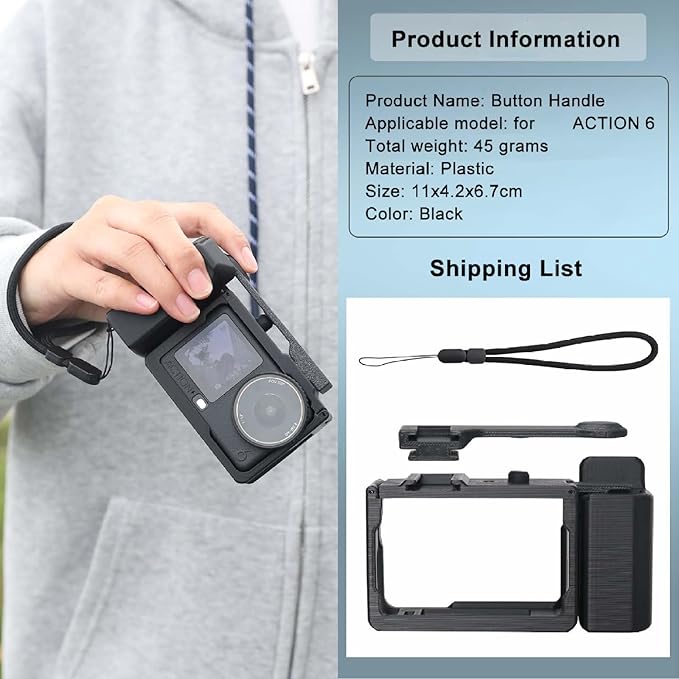 Portable Handheld Extension Grip for DJI Osmo Action 6, Ergonomic Non Slip Holder, Sport Camera Osmo Action 6 Full Protection Frame