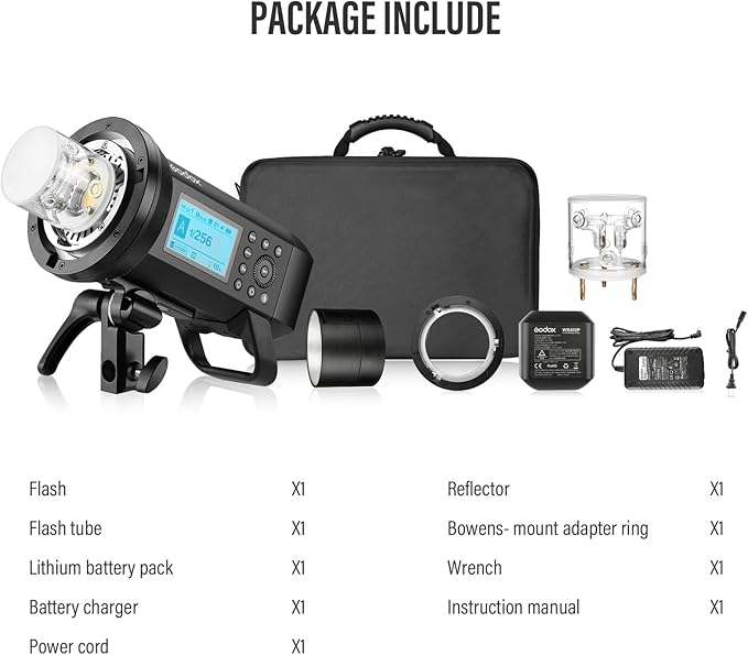 Godox AD400Pro 400Ws GN72 TTL 1/8000s HSS 2.4G X System All-in-One Outdoor Flash Speedlite Strobe Light, Battery-Powered Monolight, 390 Full Power Pops, 0.01-1s Recycle Time, 30W LED Modeling Lamp