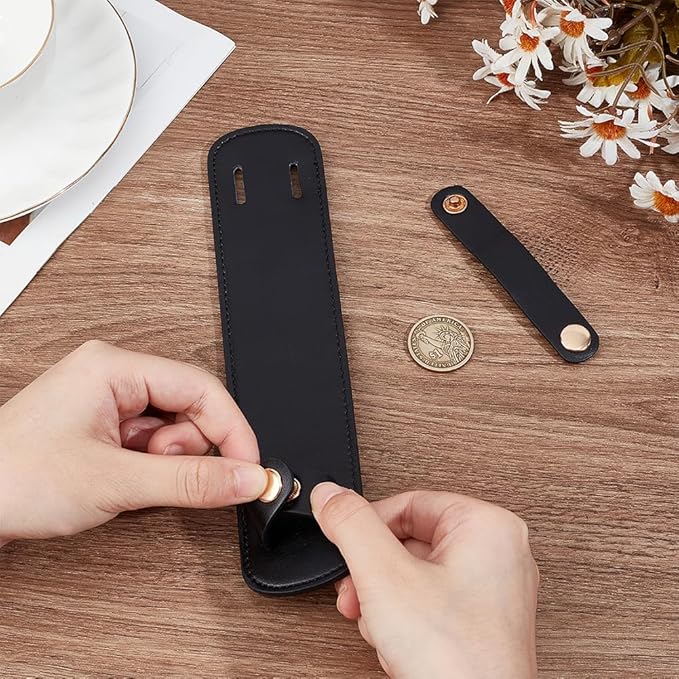 Beebeecraft 2 Sets Shoulder Strap PU Leather Black Replacement Detachable Imitation Leather with Alloy Button Protector Cover Bag Shoulder Handle Wrap Straps for Tote Bags Purse Women DIY Making