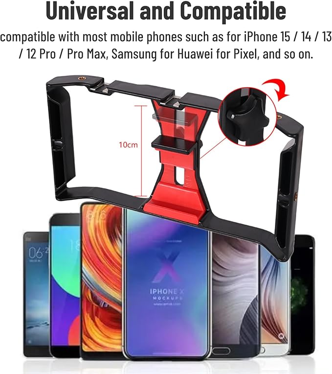 Smartphone Video Rig, Phone Video Stabilizer Grip Vlogging Cage with Adjustable Bracket, Mobile Phone Handheld Rabbit Cage for Live Video Portrait Recording