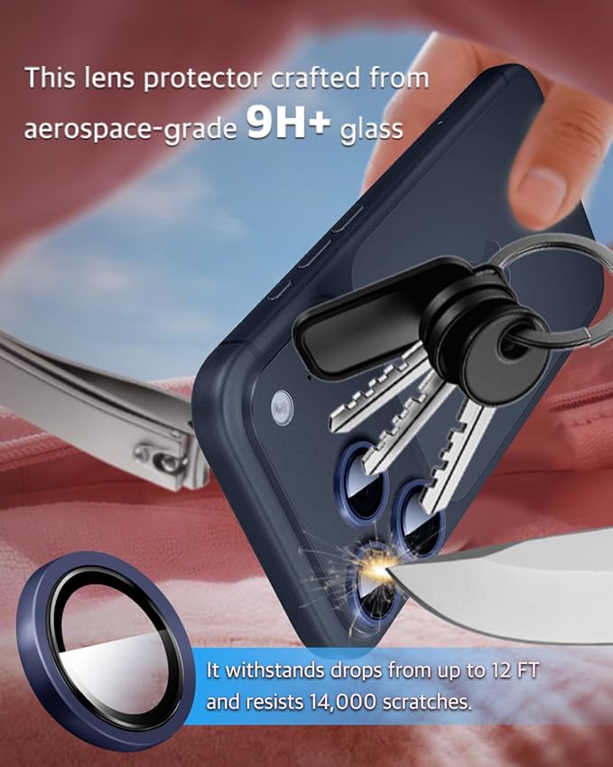 Compatible with iPhone 17 Pro Max/17 Pro Camera Lens Protector (Deep Blue) 1:1 Invisible Fit,Ultra Clarity,Military-Grade 9H+ Aerospace Glass,Anti-Scratch & Easy Installation