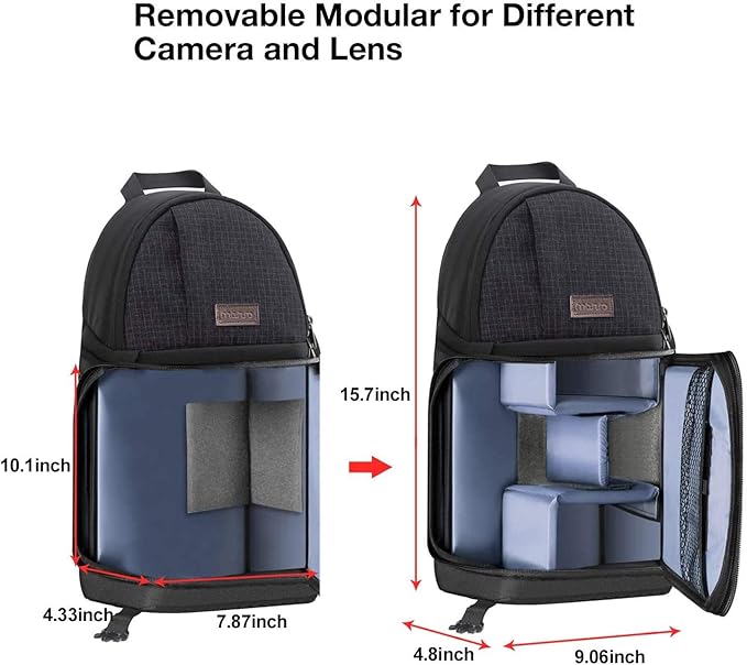 MOSISO Camera Sling Bag, DSLR/SLR/Mirrorless Camera Case Shockproof Photography Camera Backpack with Tripod Holder & Removable Modular Inserts Compatible with Canon/Nikon/Sony/Fuji, Black