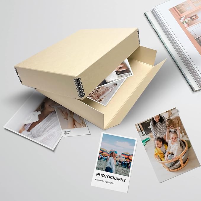Lineco Museum Archival Storage Box, 11.75x15.25x3 in. Drop Front Design. Acid-Free with Metal Edge. Organize Photos, Pictures, Prints, Documents, Crafts, DIY. Tan, 2 Pack