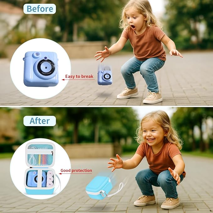 Kids Instant Print Camera Case with 3 Rolls Prints Paper Compatible with ESOXOFFORE for Dylanto for DUDUDRAGON for GKTZ for ETIKEZ for Dafotil for Careenoah Toddler Digital Cameras (Blue with Paper)