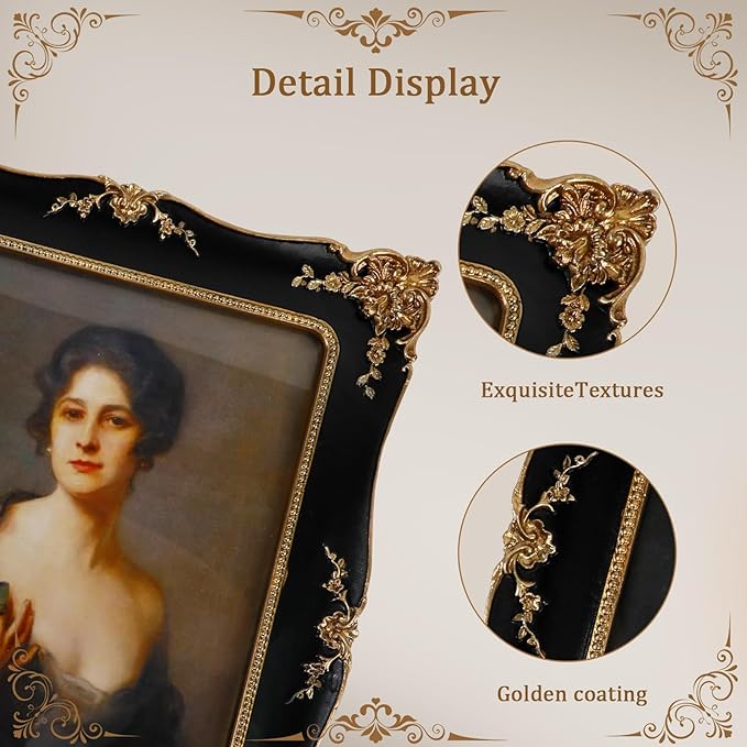 8x10 Vintage Picture Frame, Ornate Black Resin Photo Frame with Gold Accents, Wall Mounting & Tabletop Display for Home Decor, Ideal Gift for Wedding Anniversary Housewarming