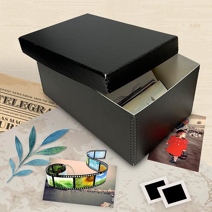 Golden State Art, Archival Photos Storage Boxes, 5x7x12 Acid-Free Preservation Box, Holds Up to 1100 of 5x7 Pictures, 4x6 Photo Container for Storing Artwork Pictures Prints Negatives Films (Black)