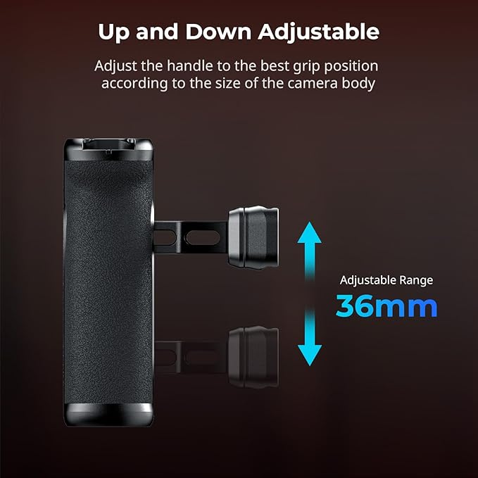 SMALLRIG NATO Side Handle with NATO Rail, H21 HawkLock Quick Release, for Left or Right Hand, 36mm/1.4in Up and Down Adjustable, Ergonomic Handgrip with Built-in Cold Shoe, 1/4"-20 Threaded Holes