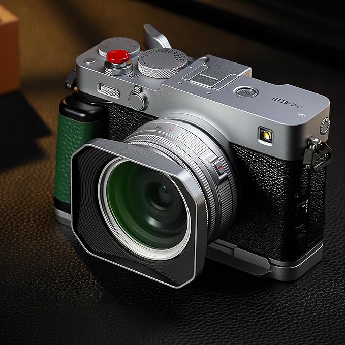 Haoge Squaret Metal Lens Hood for Fujifilm XF23mm F2.8 on XE5 Cemera Body kit & Fujinon XF27mmF2.8 R WR Lense,with Metal Cap,39mm Screw-in Hood Silver