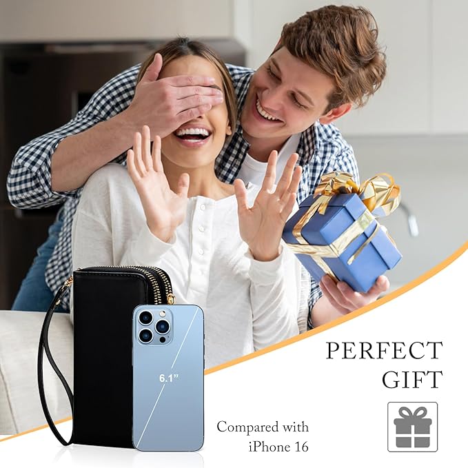 Cellphone Wallet for Women Dual Zipper Long Purse with Removable Wristlet