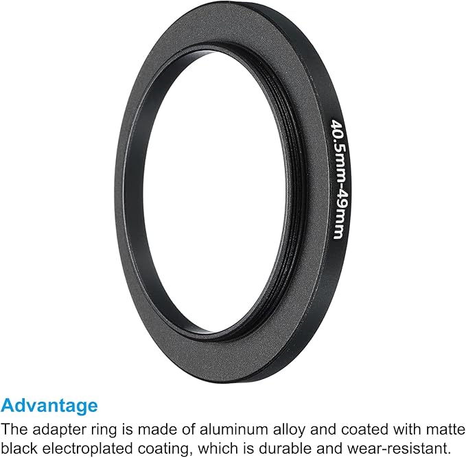 PATIKIL 40.5mm-49mm Metal Step Up Ring, 2 Pack Camera Lens Filter Adapter Ring Aluminum Filter Adapter Ring for Camera Lenses Hood, Black