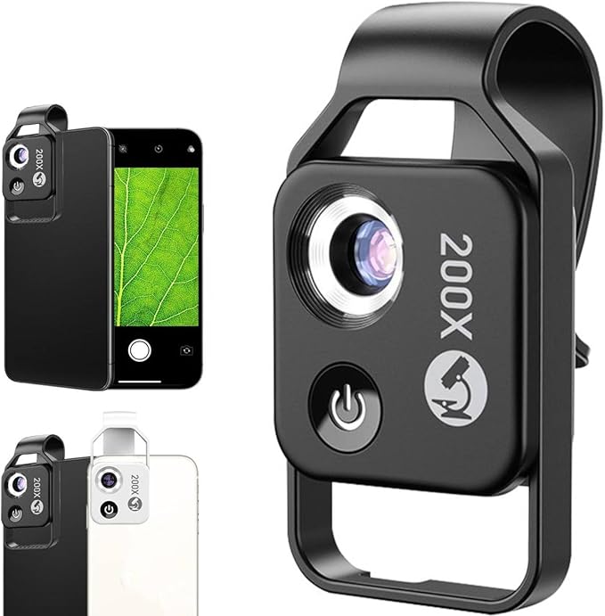 Nano Zoom 200x for iPhone, Phone Microscope Lens, 200x Phone Mini Pocket Microscope, Nanozoom 200x Magnification Zoom with CPL Polarizing Filter for iPhone, with LED Hd (MS002CBK with CPL)