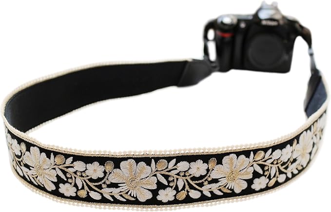 UNIKSTRAP Original Design Adjustable Camera Strap, Luxurious black velvet with gold embroidery, 2.4 Inch (6cm) Width, Fit for Canon Nikon Sony Interchangeable Lens Digital Camera/DSLR