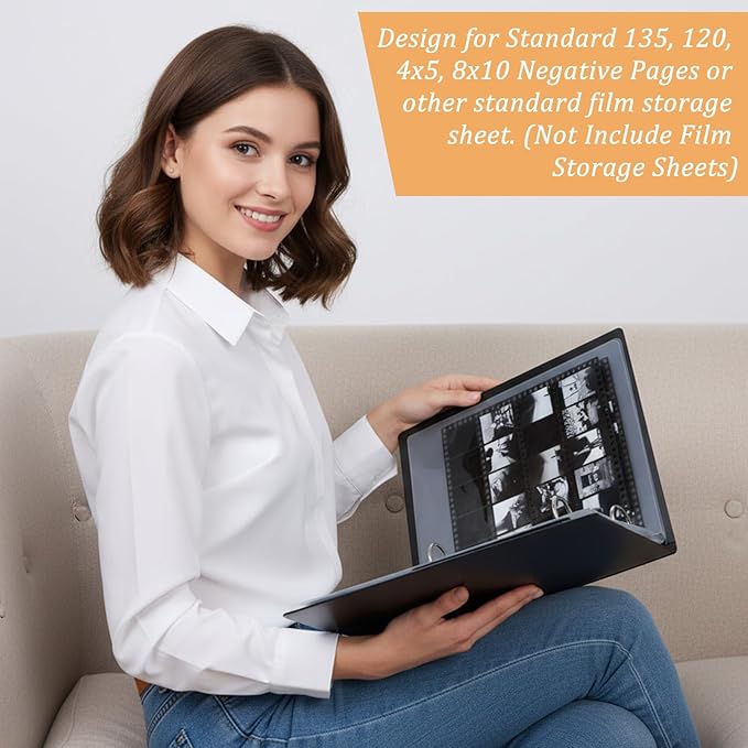 2 Pack Acid-Free Archival Film Negative Storage Box 3 Ring Photo Binder with Protector Sleeves for 135 35mm, 120 Film Negatives and Photo Slides, Black