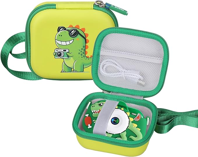 worfty Kids Camera Case Compatible with YEEHAO/Goopow/Hangrui/Masterbee/OUTUVAS/GKTZ Digital Video Camera Toys Camcorder Storage Holder Carrying - Green Dinosaur(Case Only) (Green dinosaur)