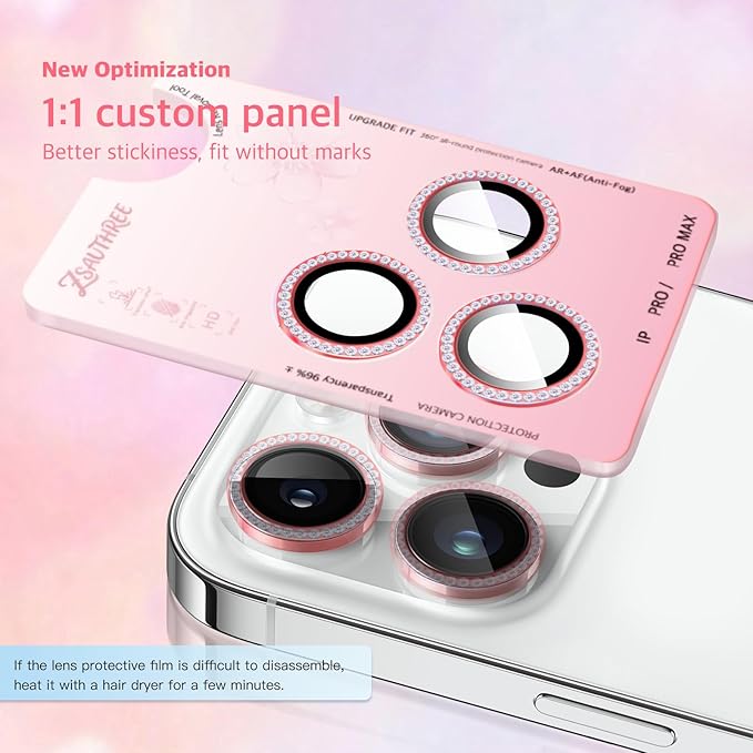 Camera Lens Protector Bling Compatible for iPhone 16 Pro/16 Pro Max,9H Tempered Glass,1Step Installation Tray,HD Clear/Military Grade Shatterproof/Scratch Resistant(Diamond Red)