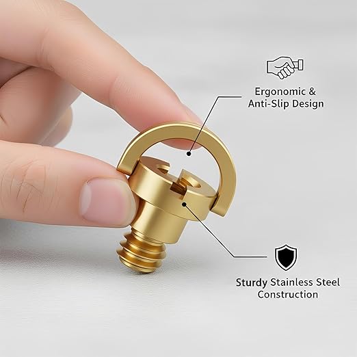 D-Type Screw 1/4" Brass Screw with D-Ring, 2 Pack Camera Tripod Screws for Mounting Case, Quick Release Plate and Cameras Accessories