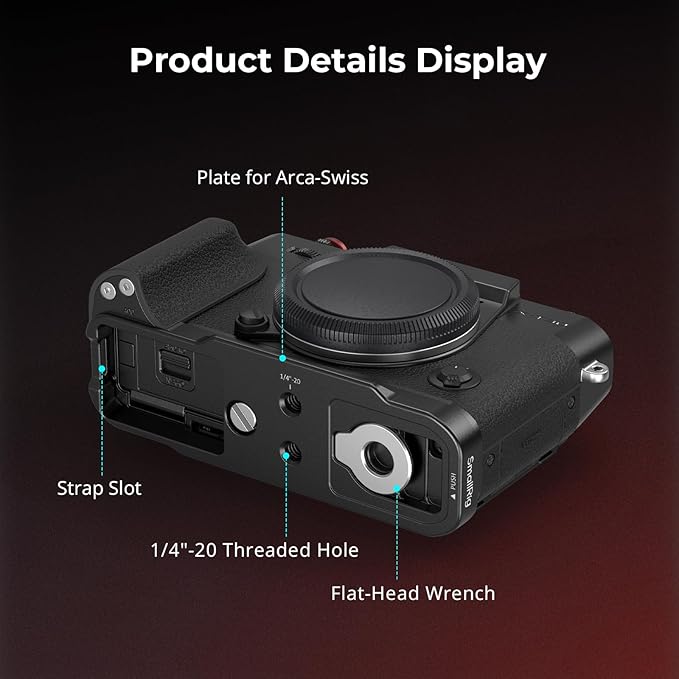 SMALLRIG X-T30 III/X-T30 II/X-T30 L-Shape Grip for FUJIFILM Camera, Built-in Quick Release Plate for Arca, 1/4"-20 Holes, Lightweight Ergonomic Silicone Handgrip,Shutter Button (Black) - 5663