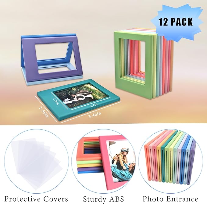 JOYZO 2x3 Magnetic Picture Frames, 12 Pack Mini Frames with Clear Front Covers for Instax Mini Films, for Polaroid Instax 12 11 41 90 SE EVO Photo Desktop Refrigerator Display