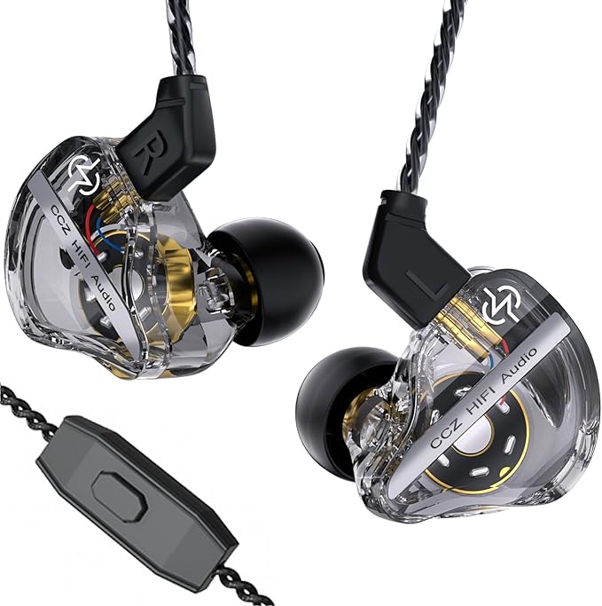 CCZ DC01 Pro Gaming Earbuds, Professional iems for Gaming, Super Bass in Ear Monitor Headphone Wired Earphones with 1DD, Patent Ear fins, Ear tips, for School Student Laptop Podcaster (black with mic)