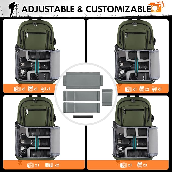 RAINSMORE Camera Bag, DSLR & Mirrorless Camera Sling Bag for Photographers Waterproof Small Camera Crossbody Case with Removable Padded Insert & Tripod Holder for Canon/Nikon/Sony/Fuji, Army Green