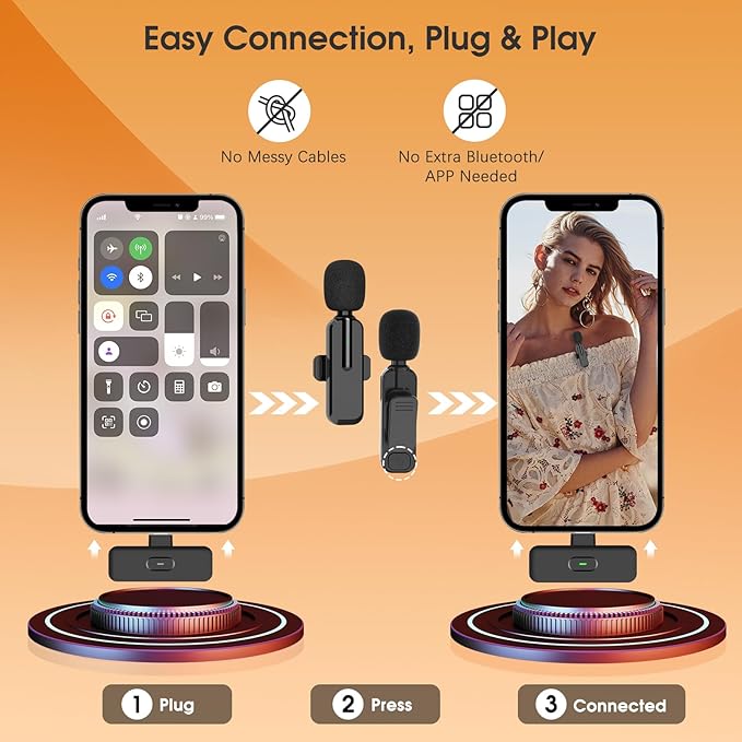 MAYBESTA Wireless Lavalier Microphone for iPhone, iPad, Android - Bluetooth Lapel Phone Mic for Video Recording - Mini Clip on Microphones for YouTube Podcast Interview(Black 2 in 1)