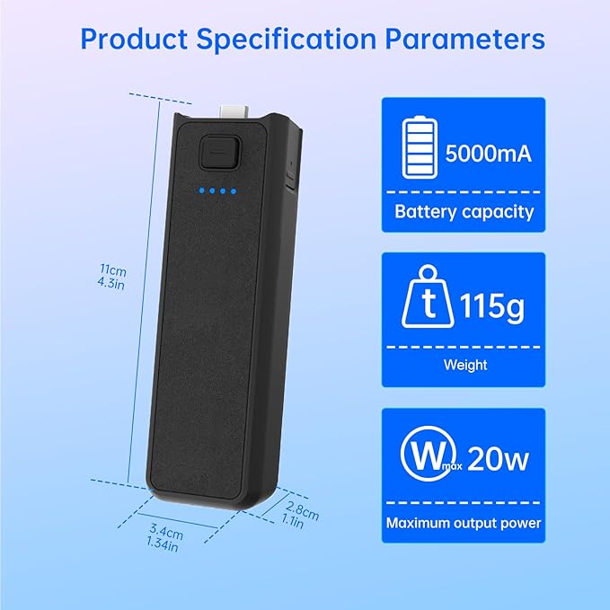 Suptig Handle Grip Battery Charger Battery Handle Built-in 5000mAh Battery Compatible for DJI Pocket 3, Xtra Muse Gopro, Insta 360, Akaso, Phone, Digital Camera