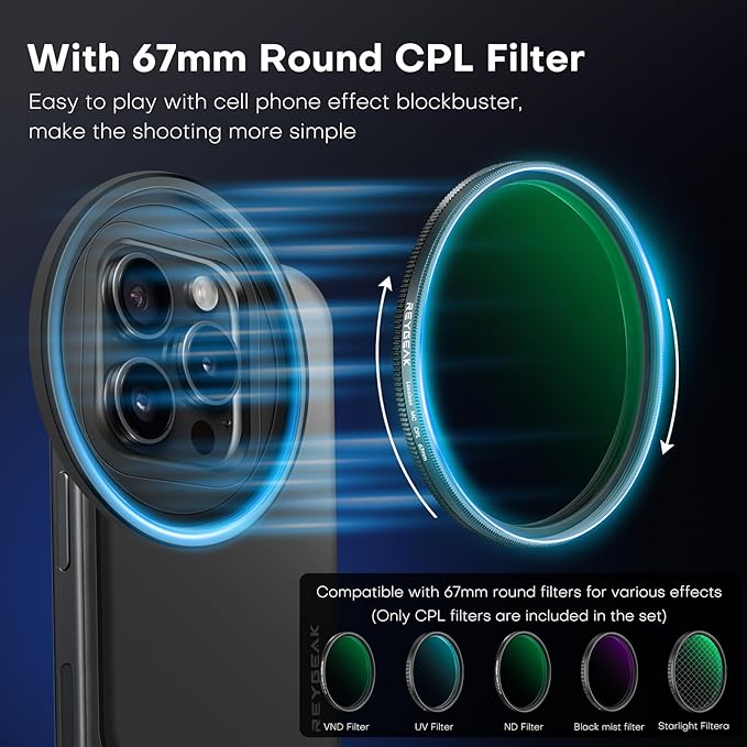 REYGEAK CPL Filter for Magsafe iPhone 16/15/14/13/12,67mm Ultra-Slim Camera Lens Filter,Magnetic Filter Frame with 6.1inch for iPhone 15/14/13/12 Pro