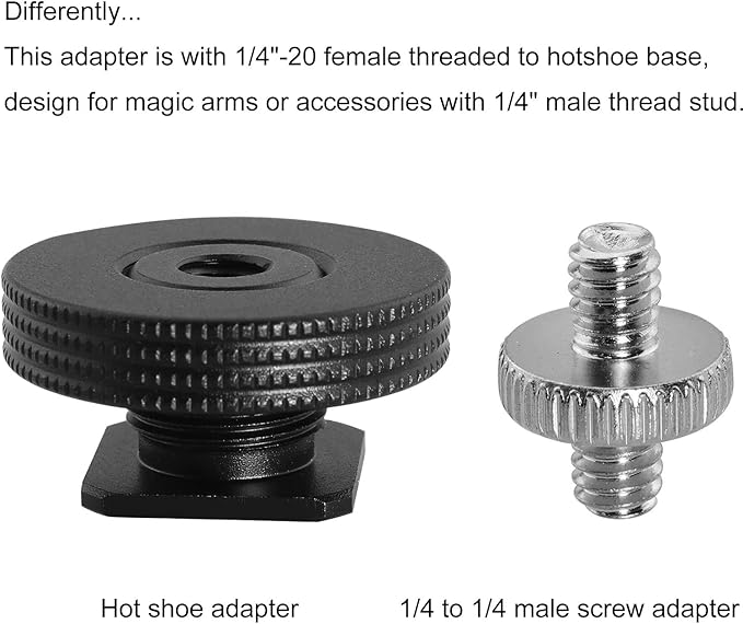 1/4" Female Thread to Hot Shoe Adapter LUORNG 2PCS Hot Shoe Mount Adapter with 1/4 to 1/4 inch Male Screw for Magic Arm, Video Light,Monitor