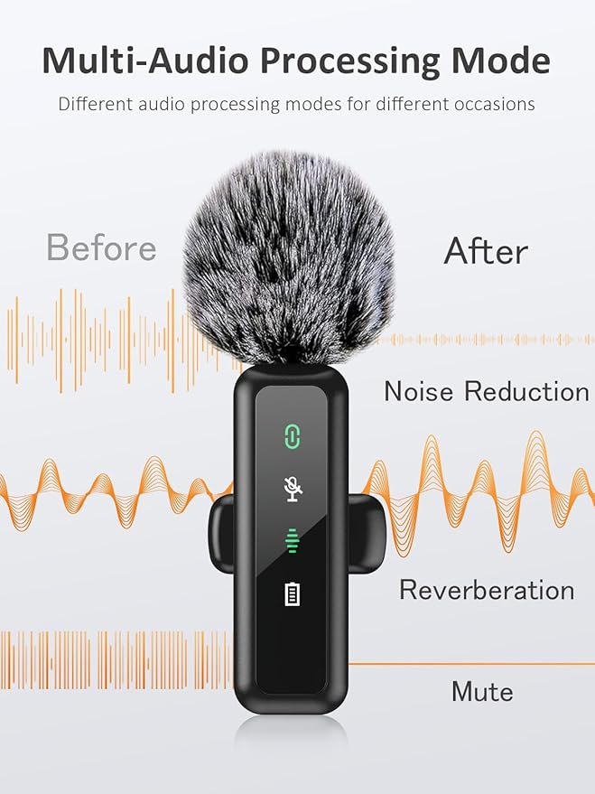 USB C Wireless Lavalier Microphone for iPhone 15/16, Mini Lav LED Mic for Android Phone with Noise Cancelling, Lapel Podcast Microphone for Tiktok Content Creator Video Recording, Streaming, Vlogging
