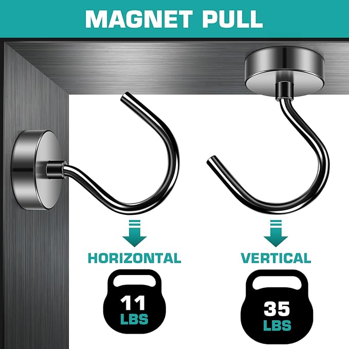 Grtard 10 Pack Large Magnetic Hooks, 35lbs Strong Magnet Hooks Heavy Duty, Magnets with Hooks, Black Magnetic Hooks for Cruise Cabins, Hanging Decorations, Home, Classroom, Kitchen, Workplace
