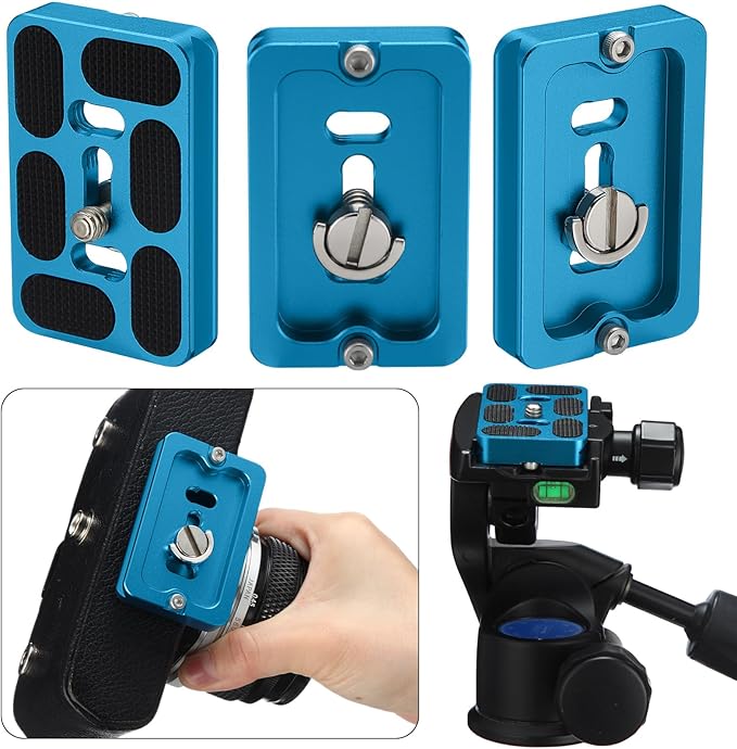 Frienda 2 Pieces Metal Quick Release Plate with 1/4''-20 Camera Screw Tripod Mount Plate Fits Standard for DSLR Camera Tripod Ball Head(Blue,Pu60)