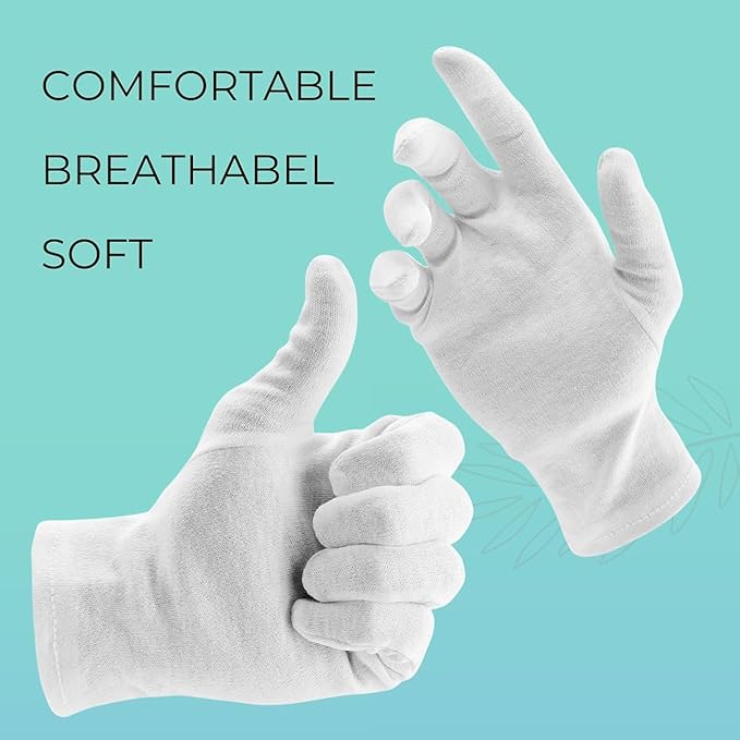 ANSMIO 2 Pairs Cotton Gloves, White Gloves for Dry Hands, Cotton Gloves for Sleeping, Moisturizing Night Gloves, White Gloves 100% Cotton, Size M (2 Pairs)