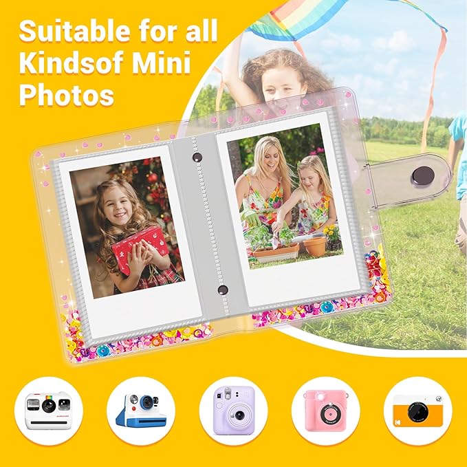 Small Photo Album 2x3 for Instax Mini Series Instant Film, 3 Inch Mini Photo Album for Polaroid Snap, Gift for 3~10 Year Old Girl, Stocking Stuffers (Holds 60 Photos)