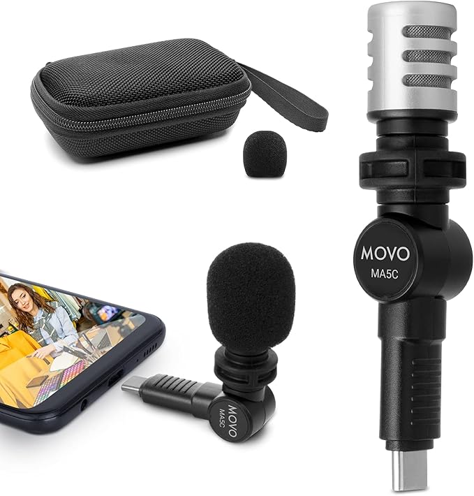 Movo MA5C External USB C Microphone for Type-C Devices - Condenser Shotgun Mic for Video Recording, Voiceover, Interview, Travel, Vlogging, Youtube
