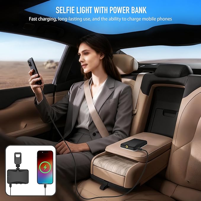 91 LED Portable Charger Selfie Light Video Conference Lighting with Clip & Camera Tripod Adapter Rechargeable 2000mAh CRI 96+, 4 Light Modes for Phone iPhone Webcam Laptop Makeup