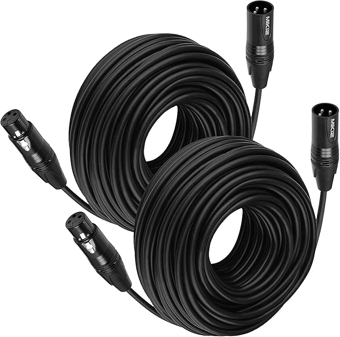 XLR Cables 75 ft 2 Pack - Premium Balanced Microphone Cable with 3 Pin XLR Male to Female Balanced