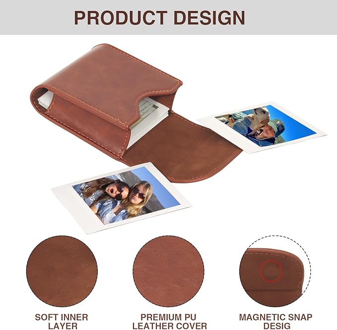 WOGOZAN Square Photo Album for Fujifilm Instax Square SQ1 SQ40 SQ20 SQ10 SQ6 SP-3 Instant Camera 2.9x3.4 Inch Films, SQ Photo Pouch Bag with Soft PU Leather Material and Magnetic Snap Design (Brown)