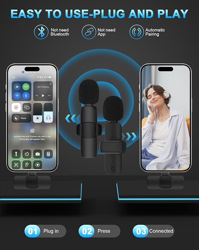 Wireless Lavalier Microphone Usb C, Lapel Bluetooth Mic for Apple iPhone 17 16e/15 Pro Max/ Plus, Lavalier Microfono Inalambrico Para Android Phone Collar Clip On Mic Mini Lav for Vedio Youtube iPhone
