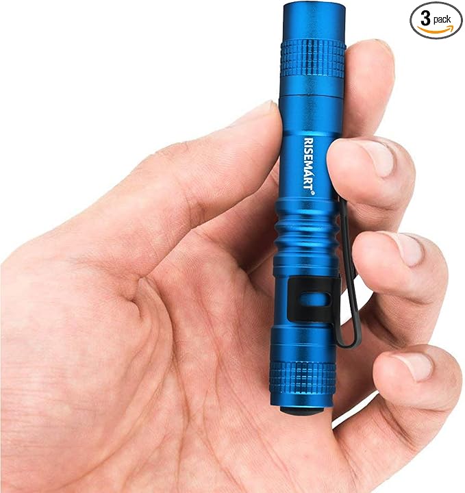 RISEMART Super Small Mini Flashlight AAA 100 Lumens Ultra Bright LED Pen Light Pocket Clip Tactical Torch Lamp(3.5" Blue)