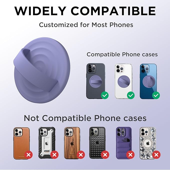 Magnetic Phone Grip Ring Holder, Liquid Silicone Magnet Cell Phone Grip Finger Loop, Compatible with Magsafe, Back of Phone for iPhone 17/16/15/14/13/12 Series, Lavender