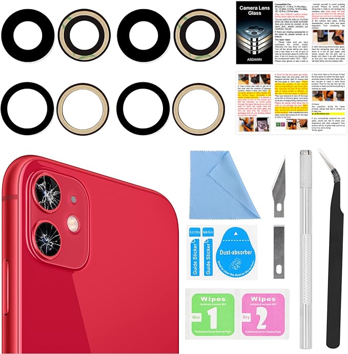 2PCS ASDAWN Back Camera Lens Glass Replacement for iPhone 11 6.1 Inches with Pre-Installed Adhesive, Rear Camera Lens Glass Replacement with Installation Manual + Repair Tool Set