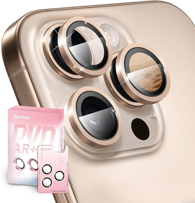Top-Notch 9H+ Glass Lens Protector for iPhone 16 Pro Max/16 Pro,1:1 Invisible Fit,Ultra Clarity with 99.9% Light Transmission,Impact & Scratch Resistance,Smudge-Free (Desert Gold)