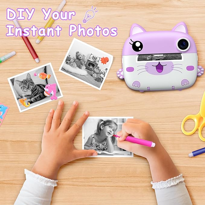 Kids Camera Instant Print, 3.0" HD Screen Kids Instant Cameras, Christmas Birthday Gifts for Girls Boys 3 4 5 6 7 8 9 10 Year Old, Portable Toddler Travel Toys with 32GB Card & 3 Rolls Printer Paper