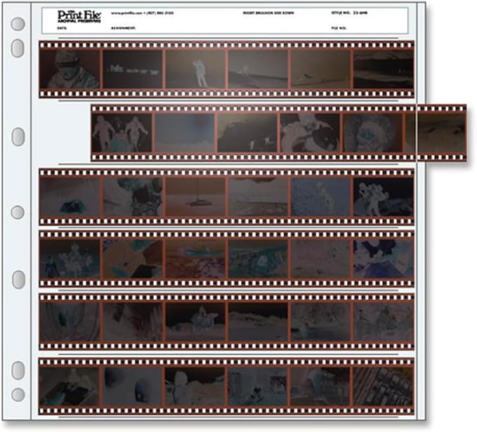 Print File 35mm Size Archival Storage Pages for Negatives | 6-Strips of 6-Frames - 25 Pack x 2