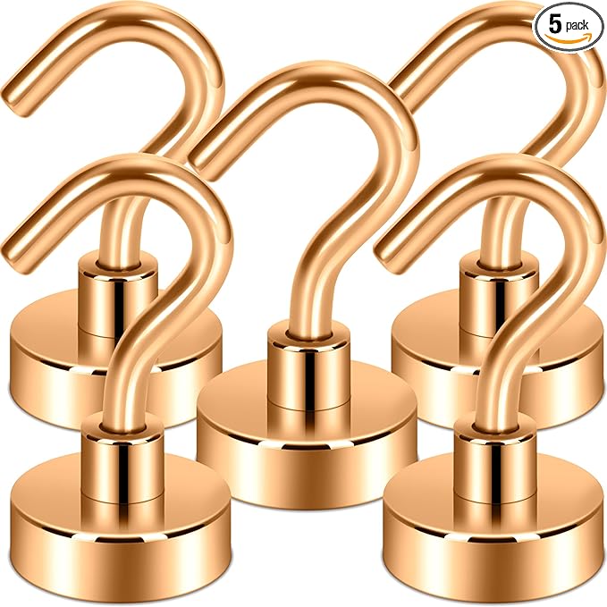 Neosmuk Magnetic Hooks, Cruise Ship Essentials, 30lb+ Heavy Duty Magnetic Hooks for Cruise Cabins, Refrigerator, Grill, Hanging, and Travel | Extra Strong Must-Haves Magnet Hook,Bronze,5 Pack