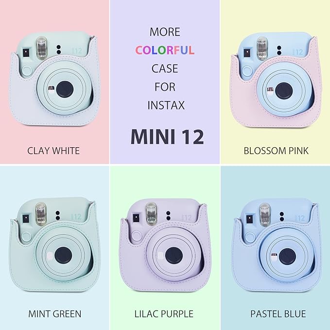 Phetium Instant mini 12 Camera Protective Case Compatible with Instax Mini 12 11,PU Leather Bag with Pocket and Adjustable Shoulder Strap (Lilac Purple)